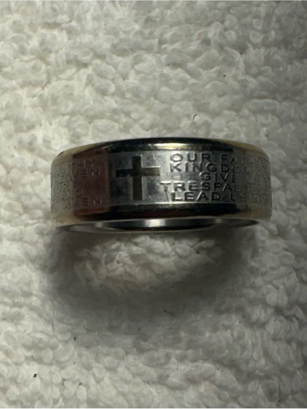 Lords Prayer Men Stainless Steel Ring, Wedding Band